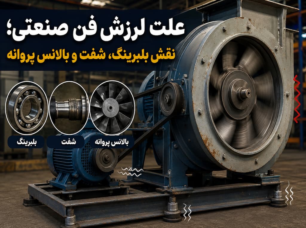 علت لرزش فن صنعتی؛ نقش بلبرینگ، شفت و بالانس پروانه 1 علت لرزش فن صنعتی